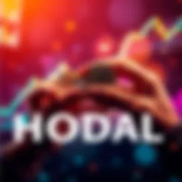 HODL Strategy in Crypto Trading A graphic showing a person holding digital coins with a rising market trend in the background, symbolizing the HODL strategy in cryptocurrency investing
