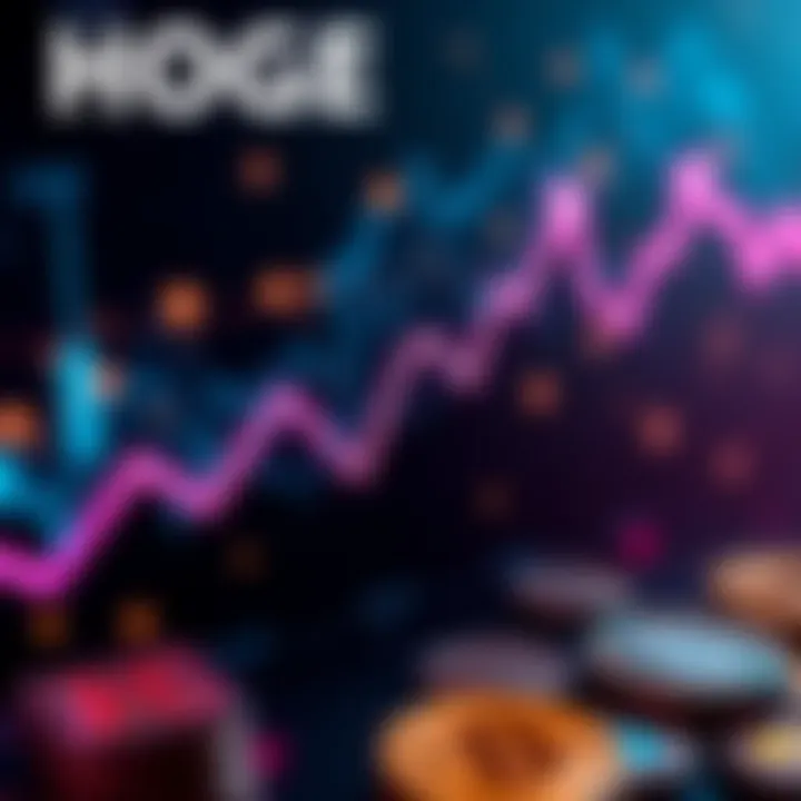 HOGE Cryptocurrency Graphic A graphic showing a rising trend line with HOGE logo and cryptocurrency symbols