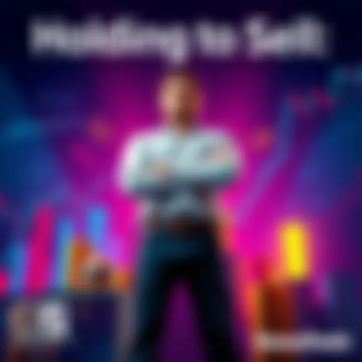 A person standing firm with arms crossed, surrounded by various financial assets and charts indicating stability, emphasizing the choice to hold instead of sell.