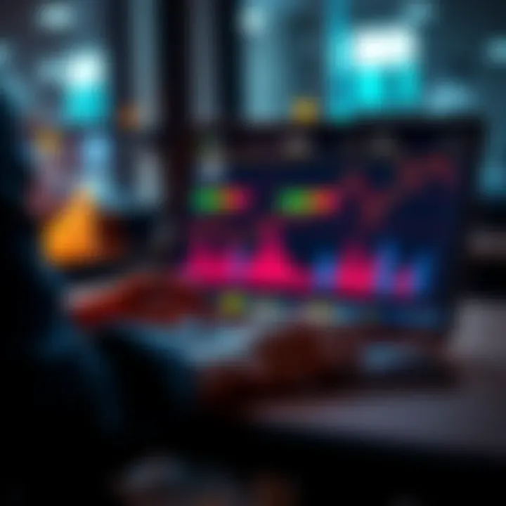 A person analyzing cryptocurrency trends on their laptop with charts and graphs showing stability, symbolizing strategies for holding SOL without price volatility.