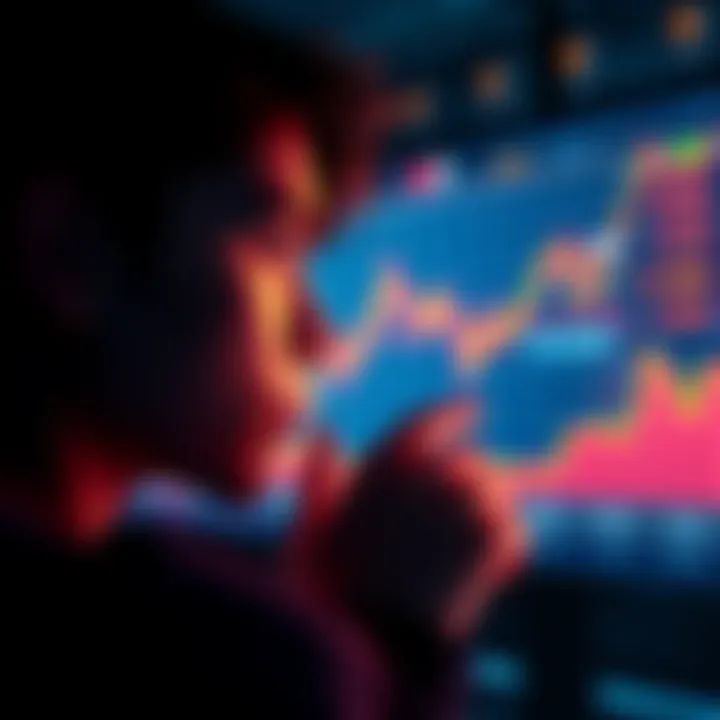 A person looking at a digital chart showing rising prices of XRP with a hopeful expression