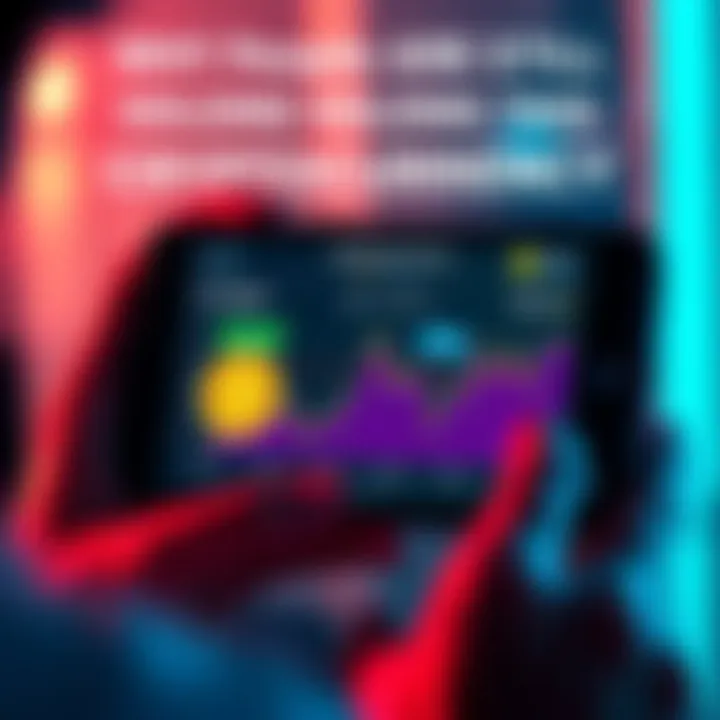 A person looking at a graph of a struggling cryptocurrency on a smartphone, showing low demand and cashing out activities.