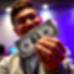 A person excitedly holding their first dollar bill with a big smile, symbolizing achievement and hope for the future.