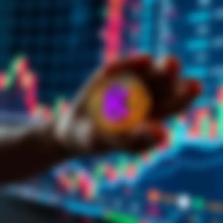 A person holding a digital token symbolizing Kaspa, with fluctuating price charts in the background, representing its value beyond price points.