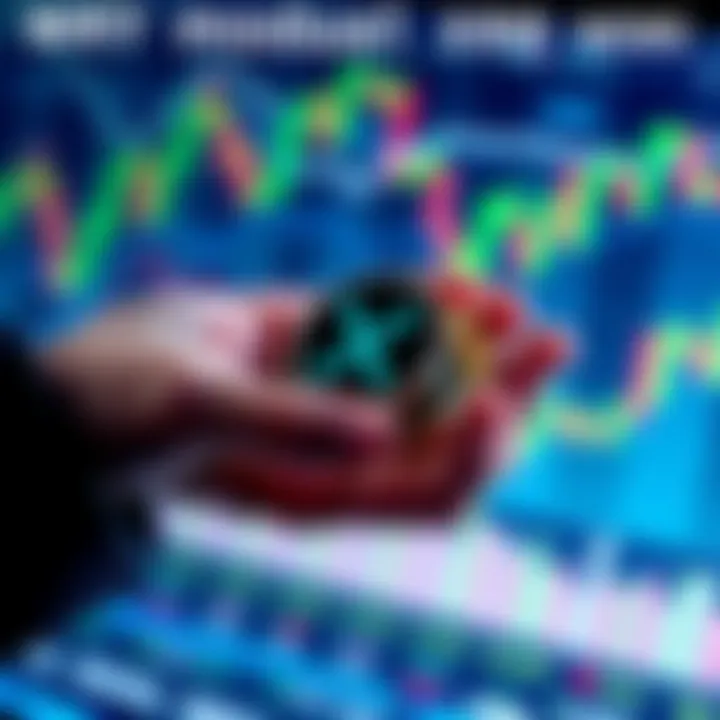 A person holding digital tokens with XRP logo, representing investment in cryptocurrency, with a background of financial charts and graphs.