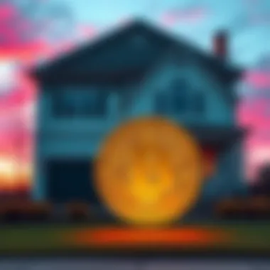 A house with a Bitcoin symbol in front of it, representing homeowners selling their property to invest in cryptocurrency.