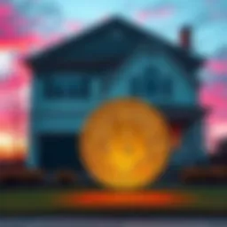 Home for Sale with Bitcoin Symbol A house with a Bitcoin symbol in front of it, representing homeowners selling their property to invest in cryptocurrency.