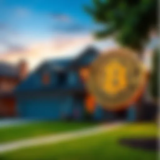 Home for Sale with Bitcoin Symbol A house with a Bitcoin symbol overlay, representing the sale of a home for cryptocurrency investment.
