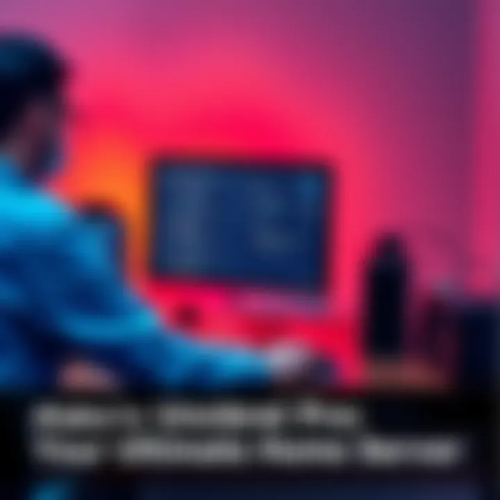 A person setting up a home cloud server with a computer and storage devices on a desk