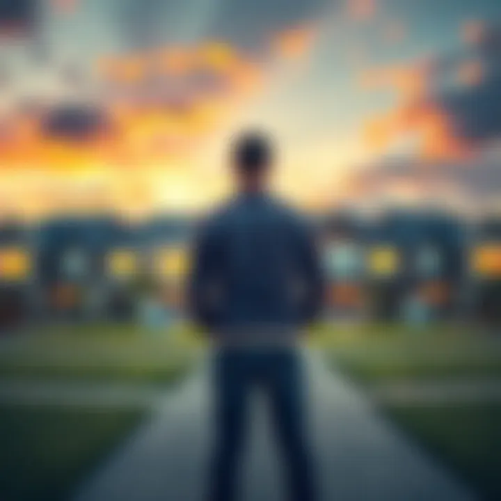 A homebuyer stands in front of multiple purchased lots in a new community, indicating control over the area.