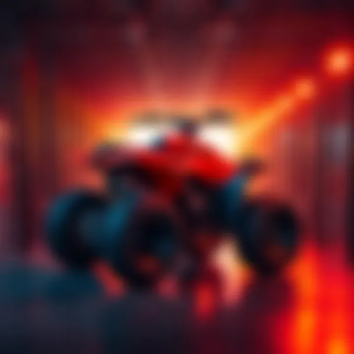 A Honda Fourtrax is fitted inside a matrix structure without its wheels, showcasing the innovative arrangement.