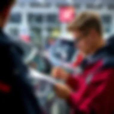 A person examining a Honda certified used CR-V at a dealership, looking at the car's features and paperwork.