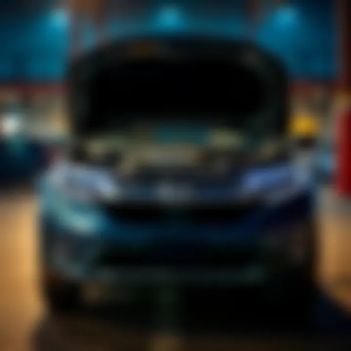 A 2017 Honda CR-V with the hood open, revealing the engine compartment, as the owner inspects it for fuel injector issues.