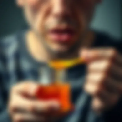 Close-up of a person holding a jar of honey with a concerned expression, showing discomfort after taking a spoonful