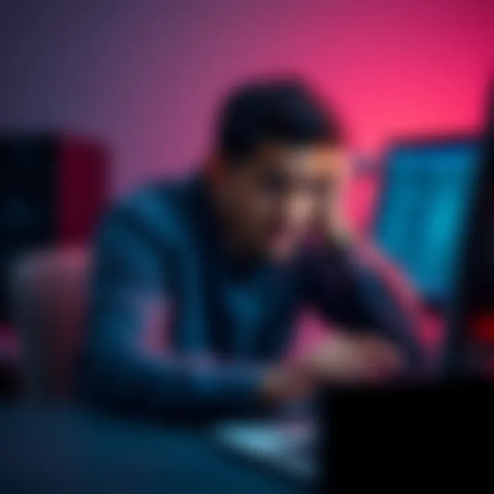 A frustrated person looking at a computer screen, trying to recover their Honeygain account.