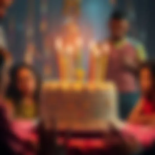 A digital birthday cake with 7 candles, surrounded by disappointed people looking at reduced winnings, reflecting an underwhelming celebration.