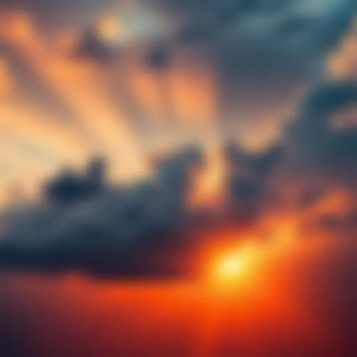 A ray of hope breaking through dark clouds A vibrant sunrise illuminating the horizon, symbolizing hope and positivity