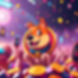 A vibrant illustration of HotDoge Coin, featuring a playful dog mascot and crypto symbols, set against a colorful backdrop that represents its growing popularity.