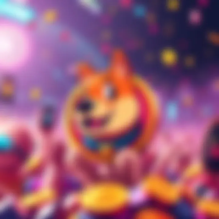 A vibrant illustration of HotDoge Coin, featuring a playful dog mascot and crypto symbols, set against a colorful backdrop that represents its growing popularity.