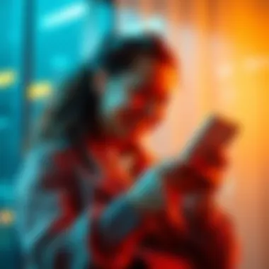 Hourly DCA Investing A person happily checking their investment on a mobile app, showing a graph with upward trends, symbolizing Hourly Dollar Cost Averaging.