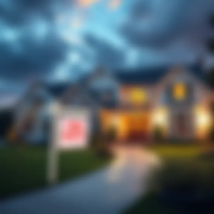 A beautiful million-dollar home for sale with a 'For Sale' sign in the front yard, symbolizing financial freedom.