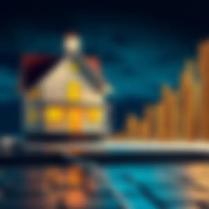A house symbolizing lifestyle liabilities beside a rising graph representing the growth of cryptocurrency investments.