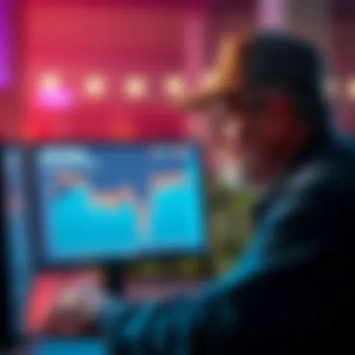 A farmer looking worriedly at a computer screen displaying a significant drop in earnings from Hpool.