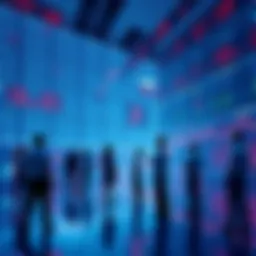 Illustration showing people represented as stocks on a digital market board, with fluctuating values based on news and choices.