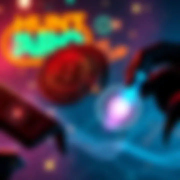 Graphic showing HUNT meme coin logo with vibrant art and community engagement symbols