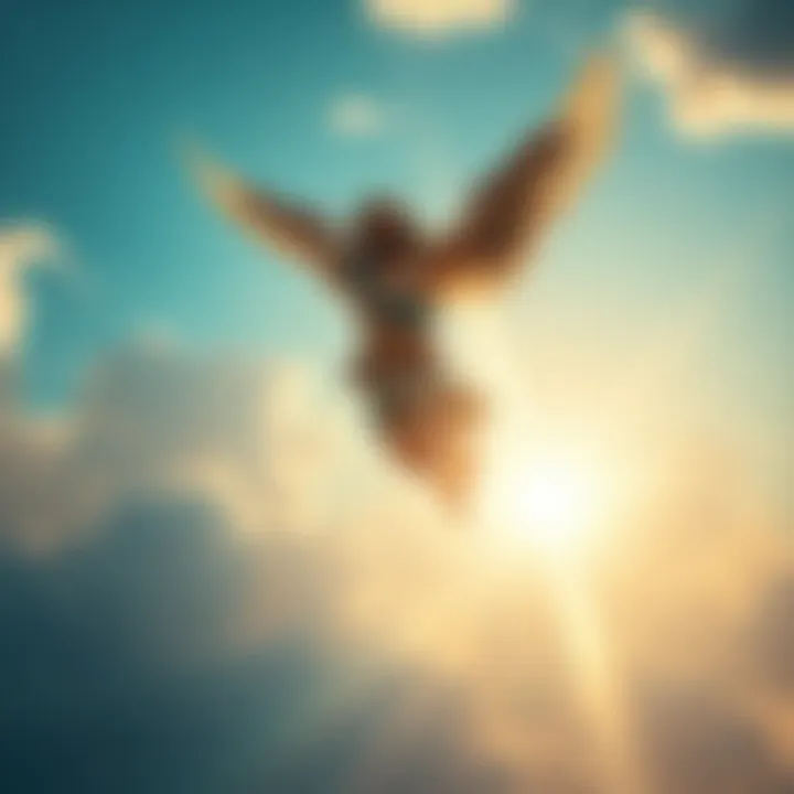 Icarus confidently soaring through the sky, feeling strong and unstoppable during his historic journey.