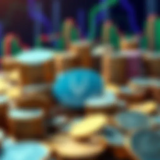 A graphic showing large piles of stablecoins labeled as idle, with a small portion engaged in earning yield through protocols. The background features a digital finance theme.