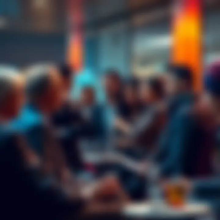 A group of diverse people discussing and debating skepticism and doubt, illustrating various perspectives in a social setting
