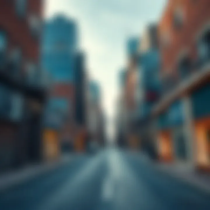 A city skyline with closed shops and empty streets, showing a decline in economic activity