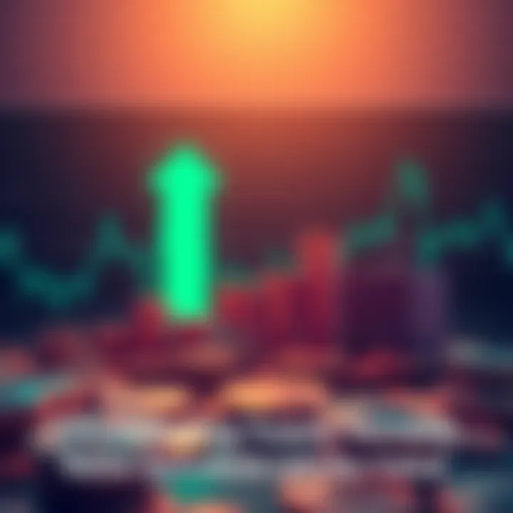 Increase in Coin Supply A graph showing rising coin supply with a backdrop of concerned investors discussing the impact on value.