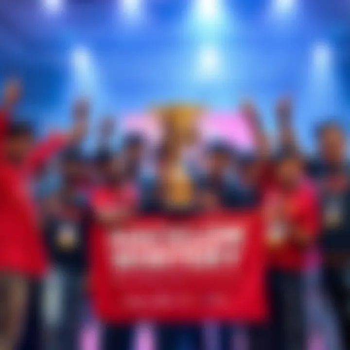 Group of young tech enthusiasts celebrating India's third national level hackathon win with a trophy and banners