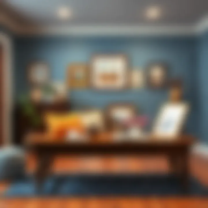 A table showcasing various DIY projects made from indoor trim, including picture frames and wall art