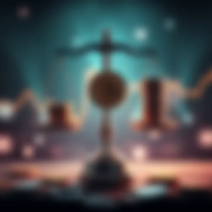 The dual struggle of inflation and cryptocurrency A visual representation of inflation looming over cryptocurrency, featuring a balancing scale with coins on one side and rising inflation indicators on the other.