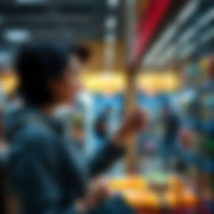 A shopper looking at price tags in a grocery store, reflecting on rising costs due to inflation.