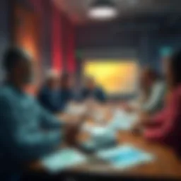 A group of people discussing strategies to protect personal finances from inflation, with notes and charts on the table.