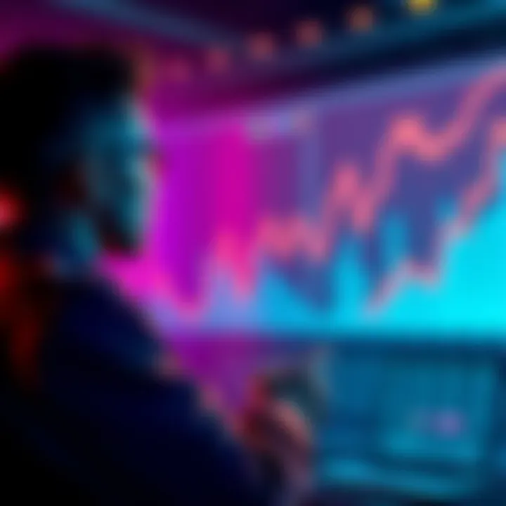 A well-known influencer speaking to a group about cryptocurrency projects, with a graph showing increasing trends in the background.