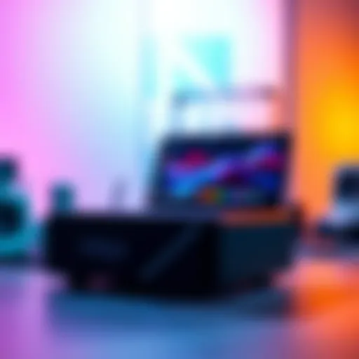 The Inibox, a sleek tech device, displayed on a table with a vibrant background, showing its modern design and features.