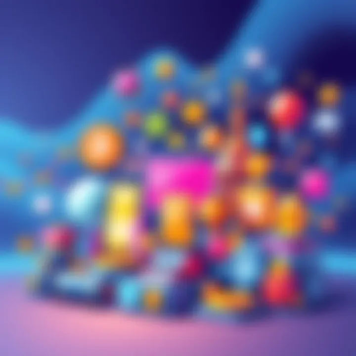 A colorful illustration representing various innovative projects and ideas related to the Solana blockchain, featuring icons of payment systems, finance applications, and technology elements.