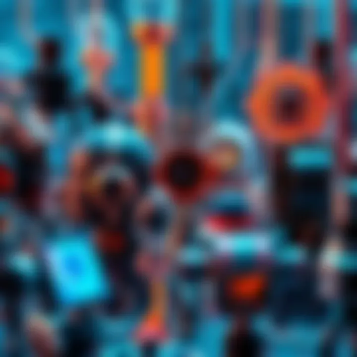 A collage depicting various high-tech solutions that miss the mark, symbolizing misguided innovation