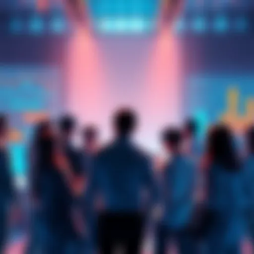 A group of people discussing key insights about No.1 in a vibrant setting, with charts and graphs visible.