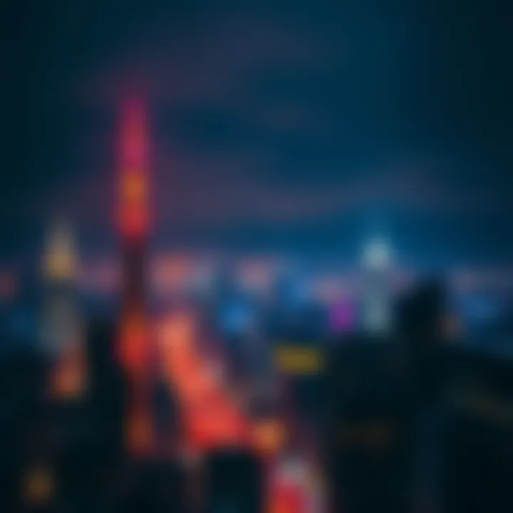 A night view of a city skyline with glowing lights symbolizing creativity and inspiration during insomnia.