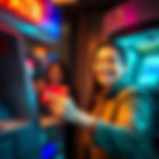 A person smiling while using a debit card at an ATM with cash coming out, signifying immediate withdrawal from a deposit.