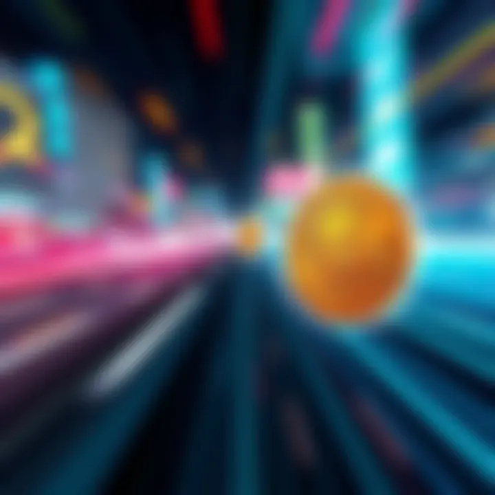 A visual representation of fast currency exchange using stablecoins, showing digital currency symbols and speed lines.