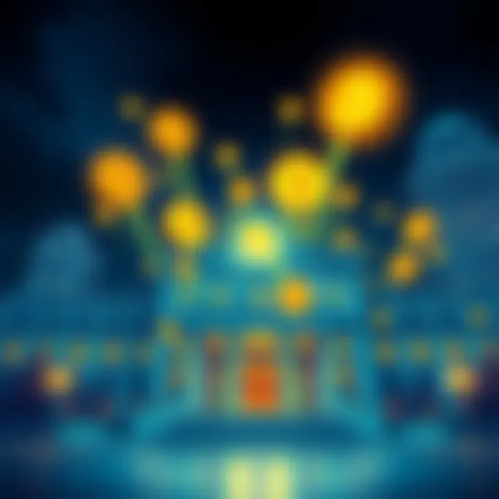 A graphic showing a large financial building with Bitcoin symbols rising around it, indicating institutional buying interest.
