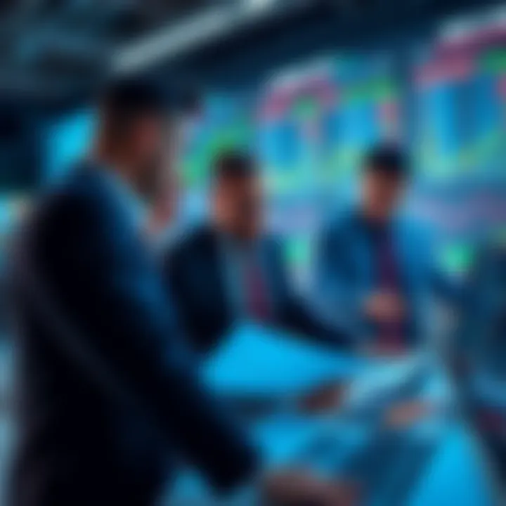 A group of investors analyzing stock charts and financial data, representing institutional money impacting market strategies.