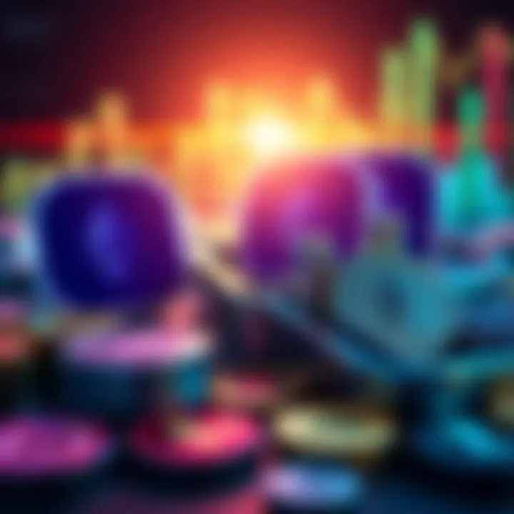 Various financial symbols and Ethereum logo with bars showing investments in ETH, indicating institutions are keeping ETH while moving away from Ethereum platform.